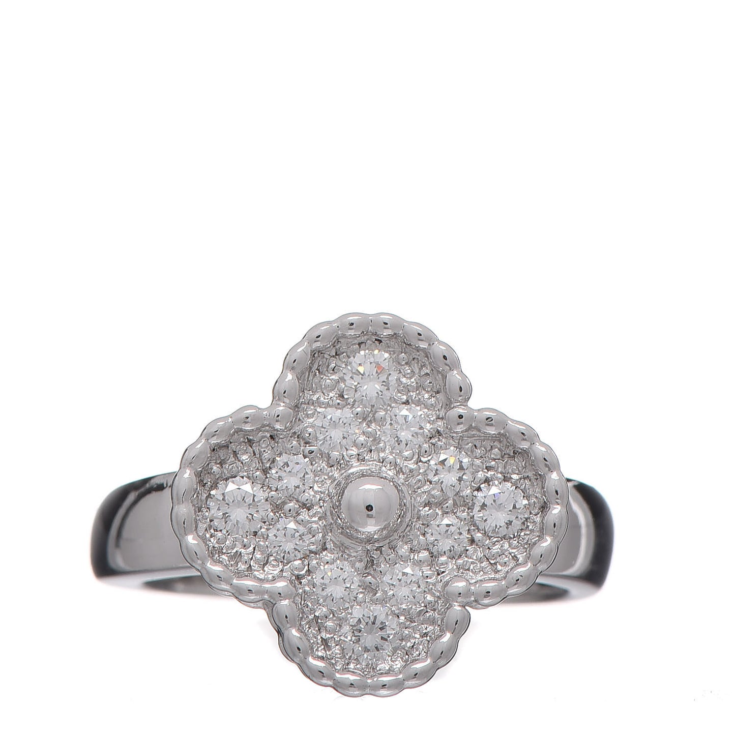 18K White Gold Diamond Vintage Alhambra Ring 48 4.5