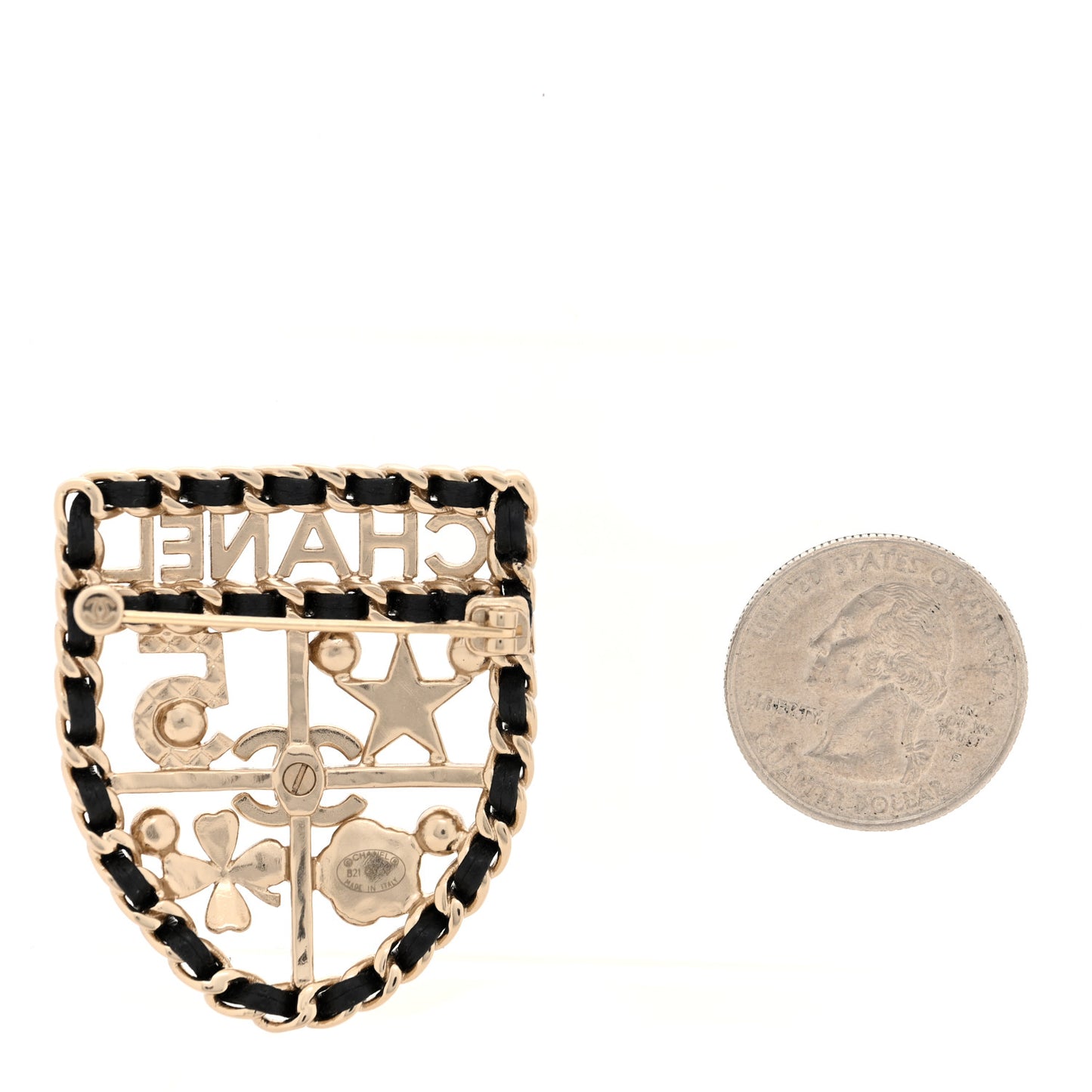 Lambskin Pearl Strass Sergeant Chanel Shield Brooch Gold