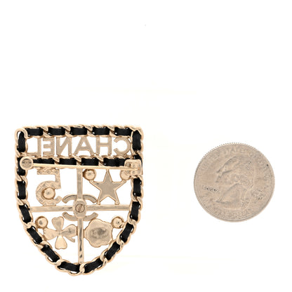 Chanel Lambskin Pearl Strass Sergeant Chanel Shield Brooch Gold 2 of 4