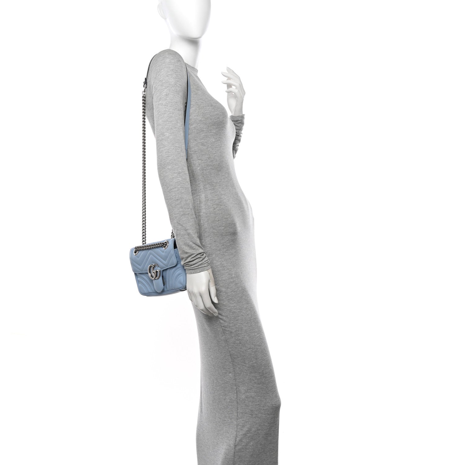 Gucci Calfskin Matelasse Mini GG Marmont Shoulder Bag Porcelain Light Blue 2 of 12