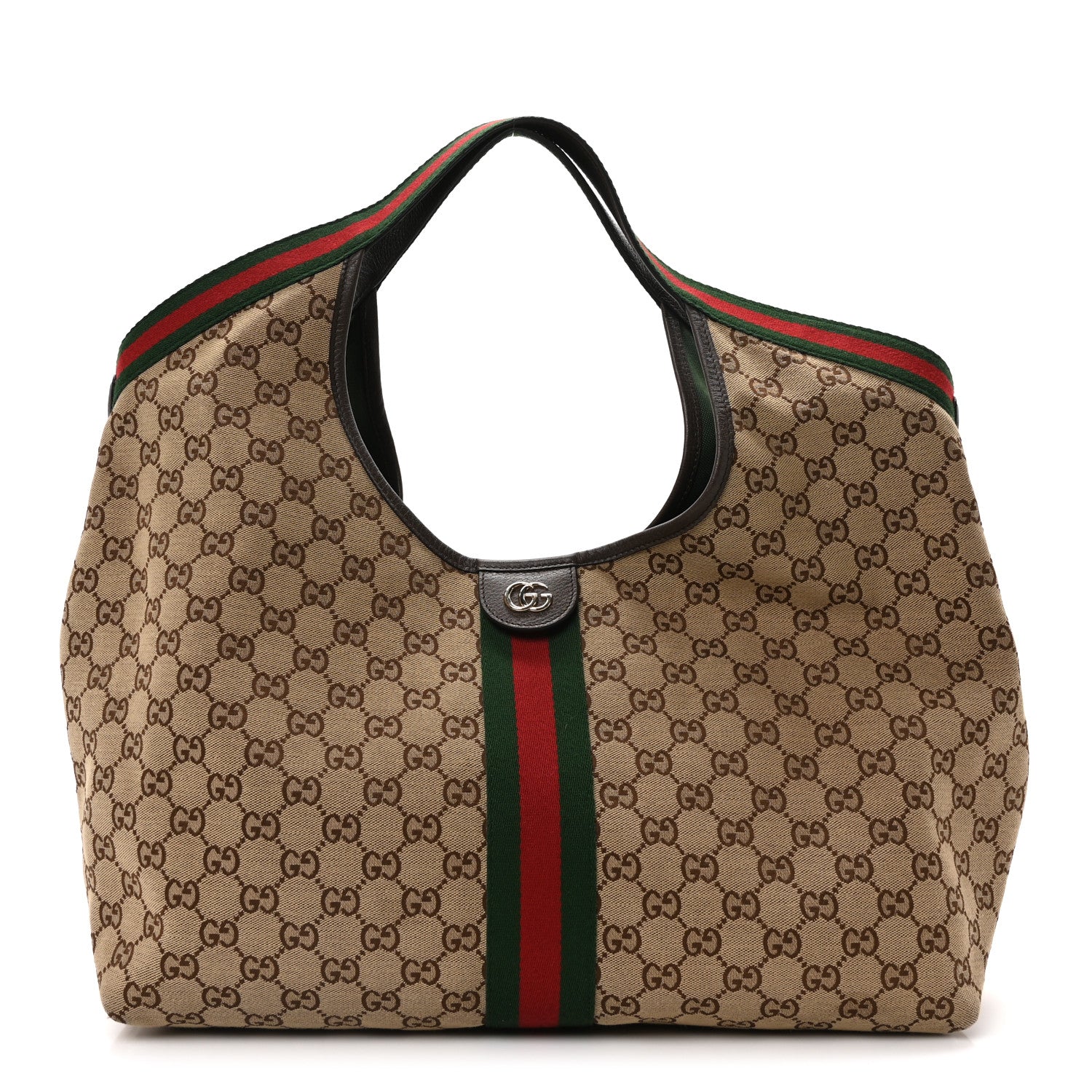 Gucci GG Monogram Web Large Giglio Tote Beige Brown 1 of 12