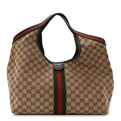 Gucci GG Monogram Web Large Giglio Tote Beige Brown 1 of 12