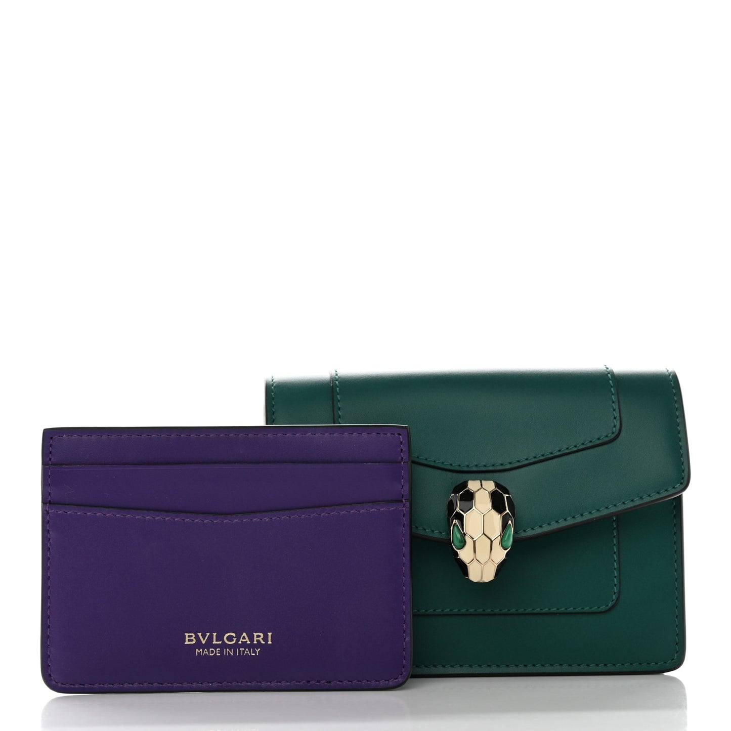 Calfskin Serpenti Forever Purse Card Holder Emerald Violet Amethyst