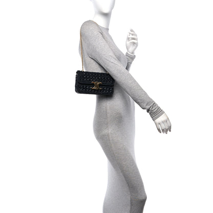Celine Raffia Effect Claude Chain Shoulder Bag Black 2 of 9