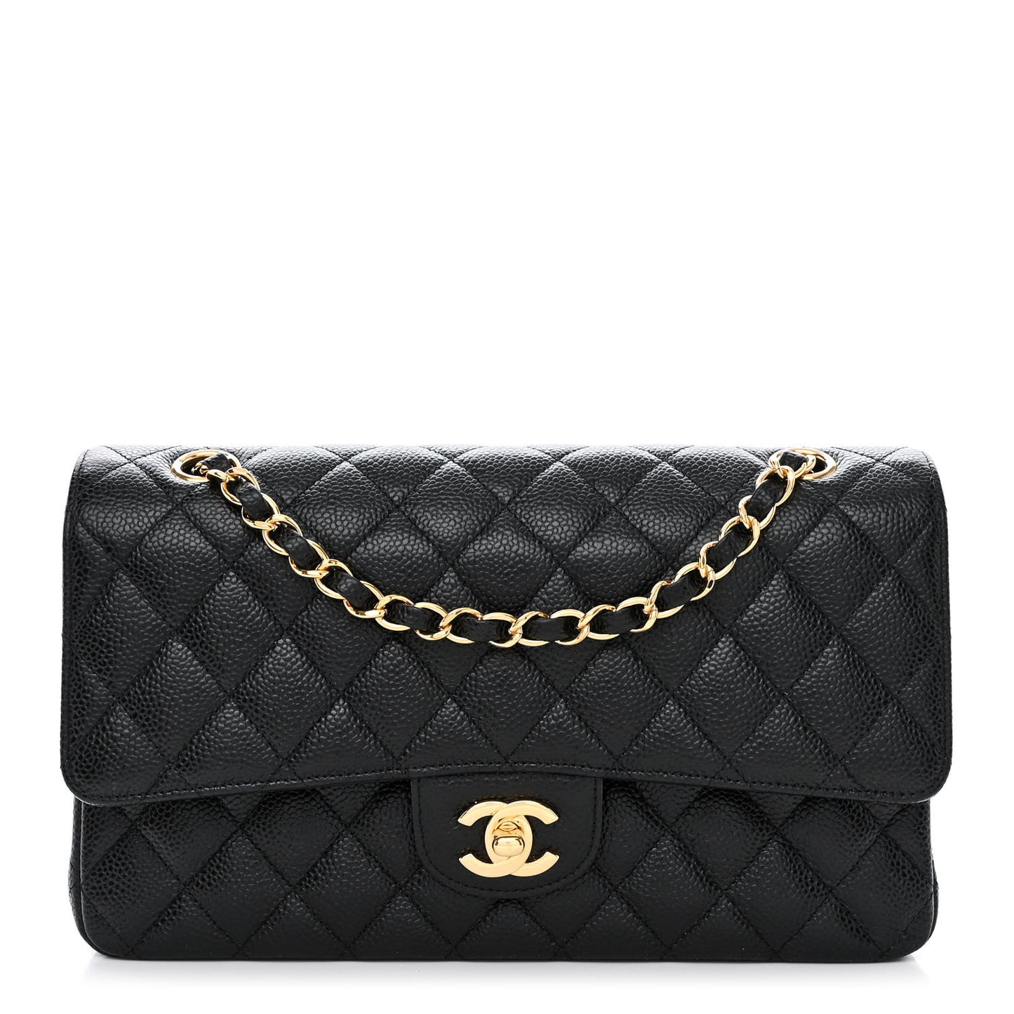 Caviar Quilted Medium Double Flap Black