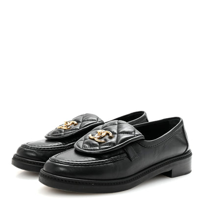 Chanel Lambskin Quilted CC Turnlock Loafers 38 Black 4 of 10