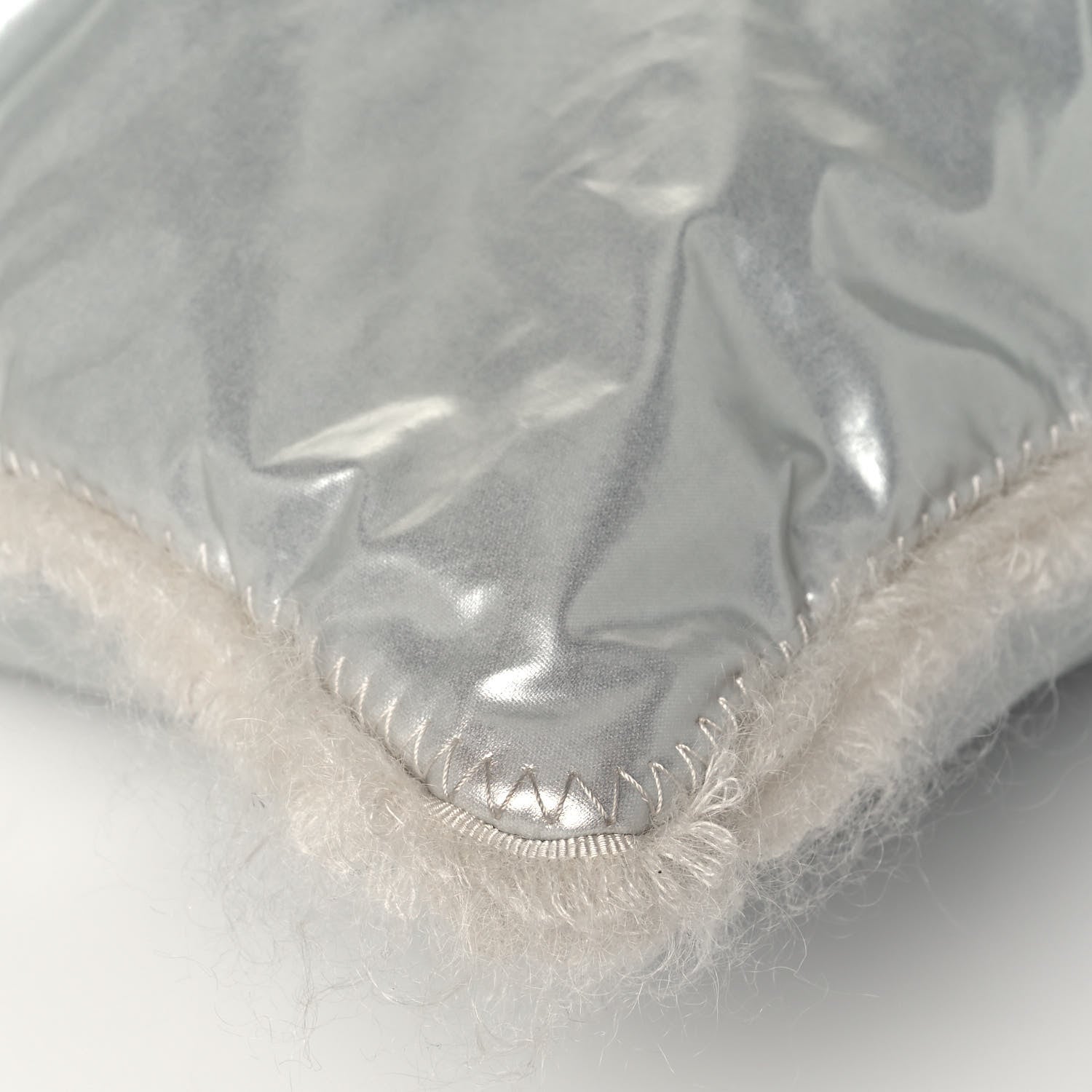 Chanel Vinyl Mohair Trimmed CC Bonbons Tote Silver 9 of 13