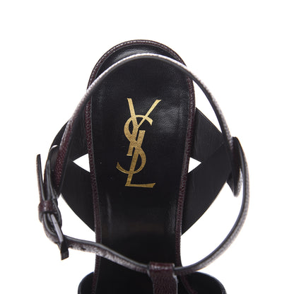 Saint Laurent Textured Calfskin Tribute 105 Platform Sandals 40 Cigar Burgundy 7 of 9