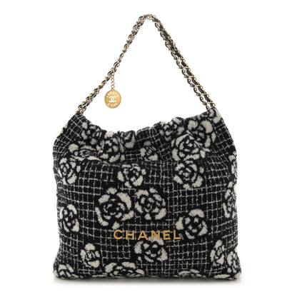 Chanel Cashmere Quilted Camellia Chanel 22 Black White 1 of 13