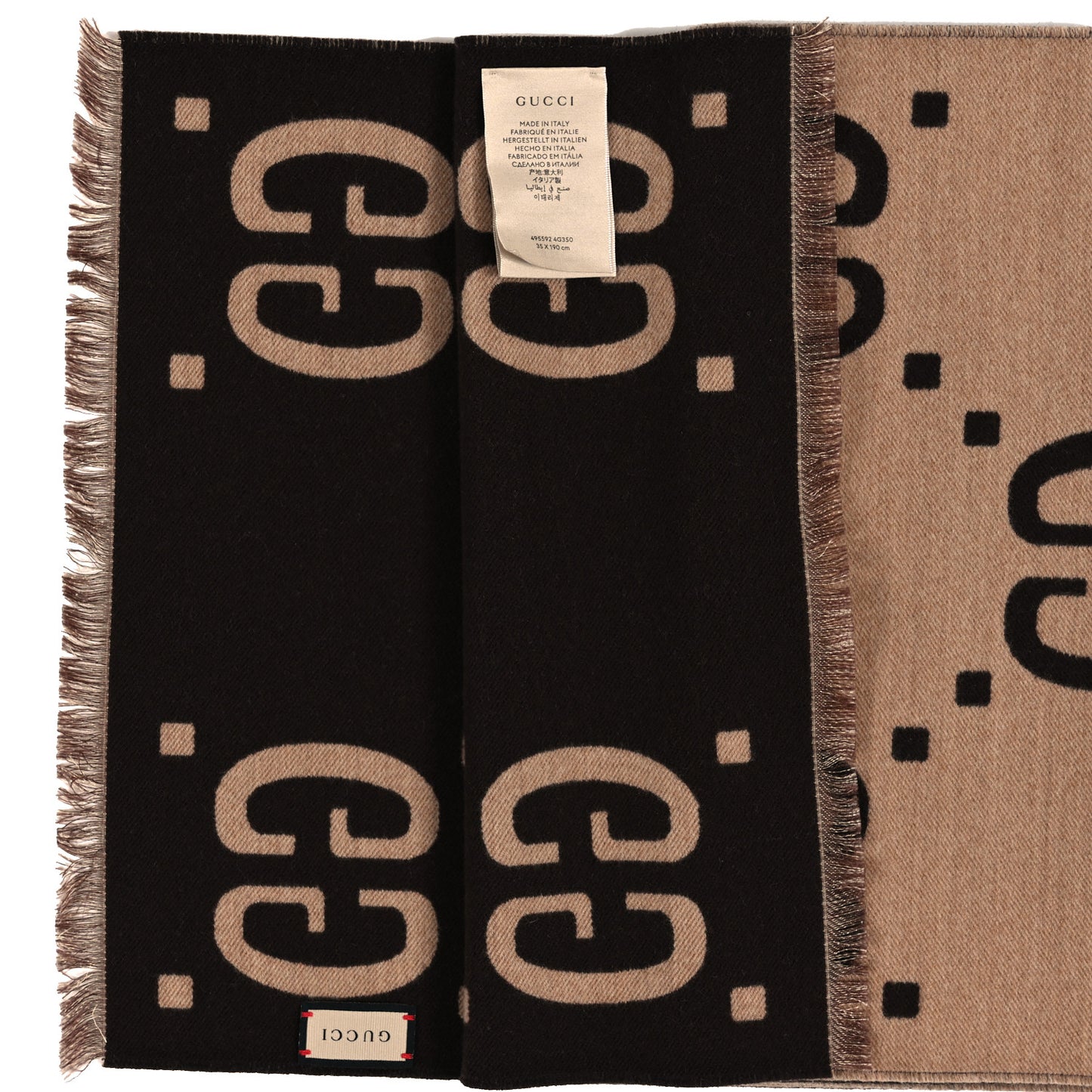Wool Silk Monogram Jumbo GG Freedom Scarf Dark Brown Beige