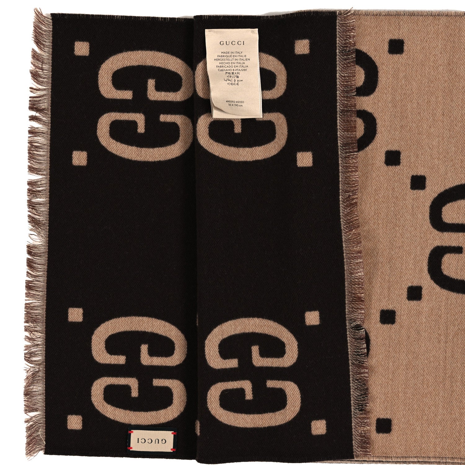 Gucci Wool Silk Monogram Jumbo GG Freedom Scarf Dark Brown Beige 3 of 3