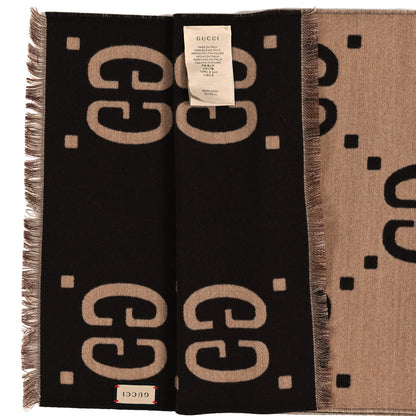 Gucci Wool Silk Monogram Jumbo GG Freedom Scarf Dark Brown Beige 3 of 3