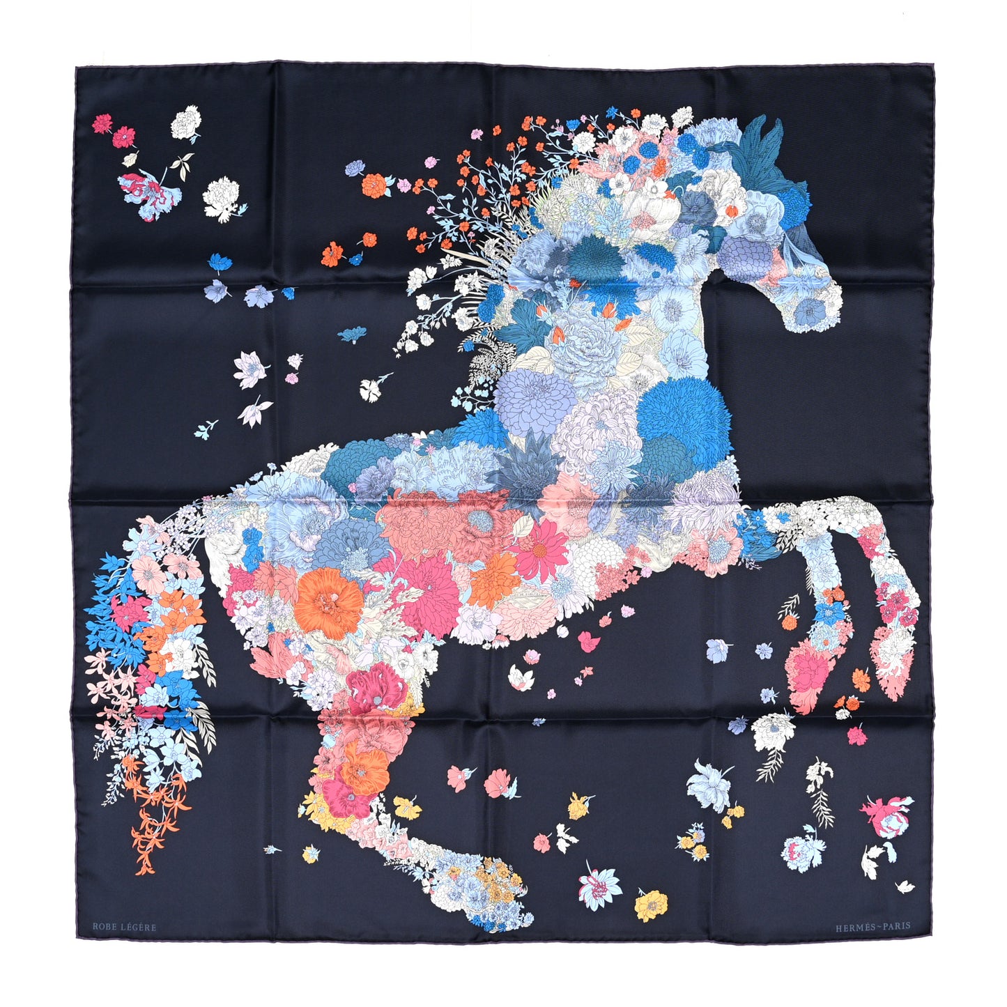 Silk Robe Legere Scarf 90 Marine Parme Rose
