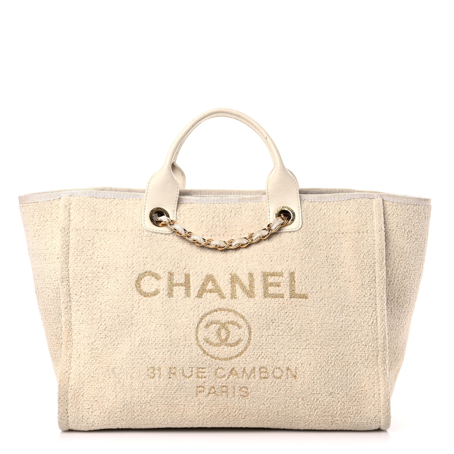 Lurex Boucle Medium Deauville Tote White