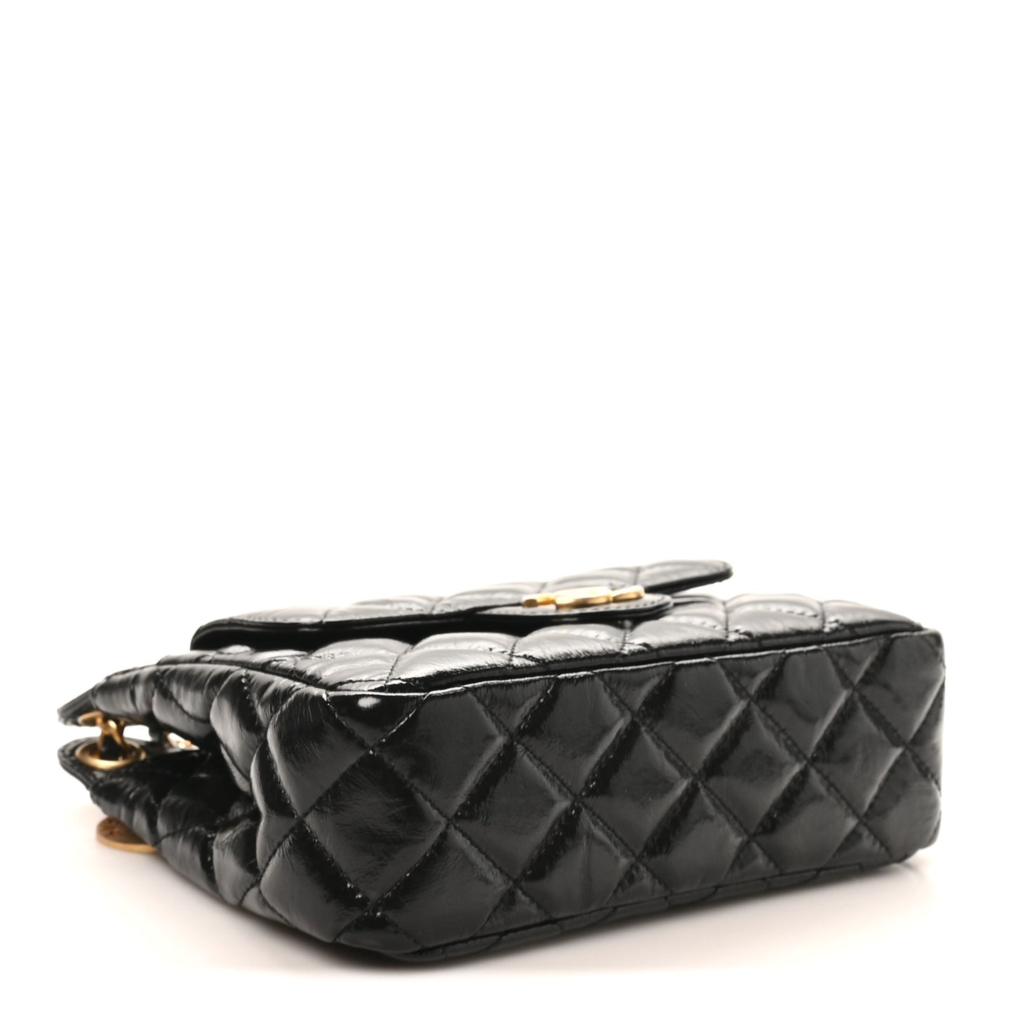 Shiny Crumpled Calfskin Quilted Small Wavy CC Hobo Black