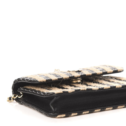 Chanel Raffia Jute Striped Belt Bag Black Beige 10 of 13