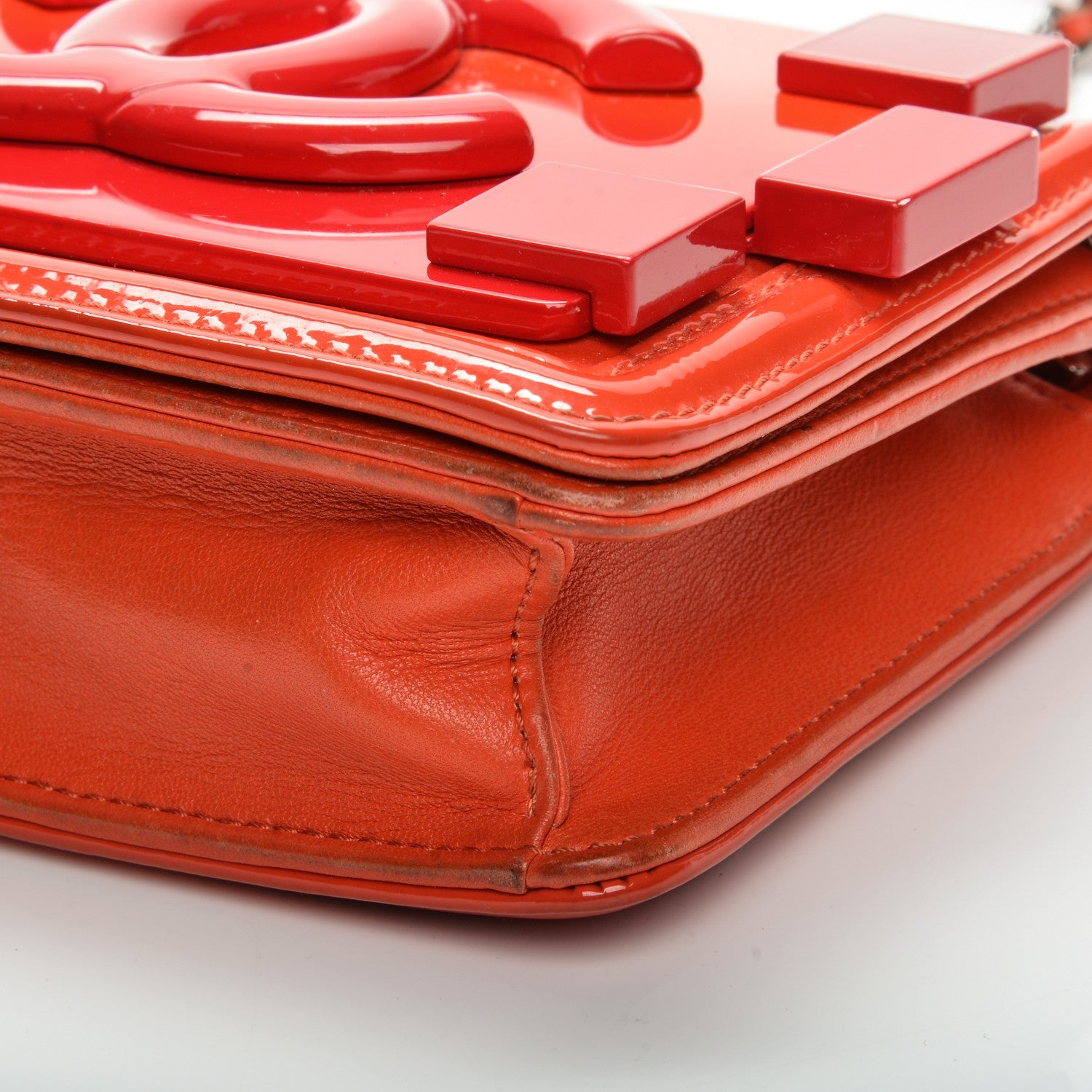 Chanel Plexiglass Patent Mini Boy Brick Flap Orange Red 7 of 9