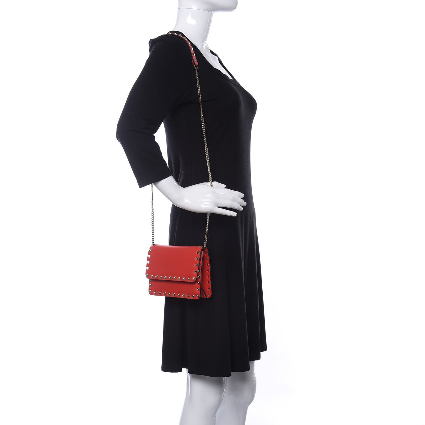 Vitello Mini Rockstud Chain Flap Crossbody Bag Deep Orange