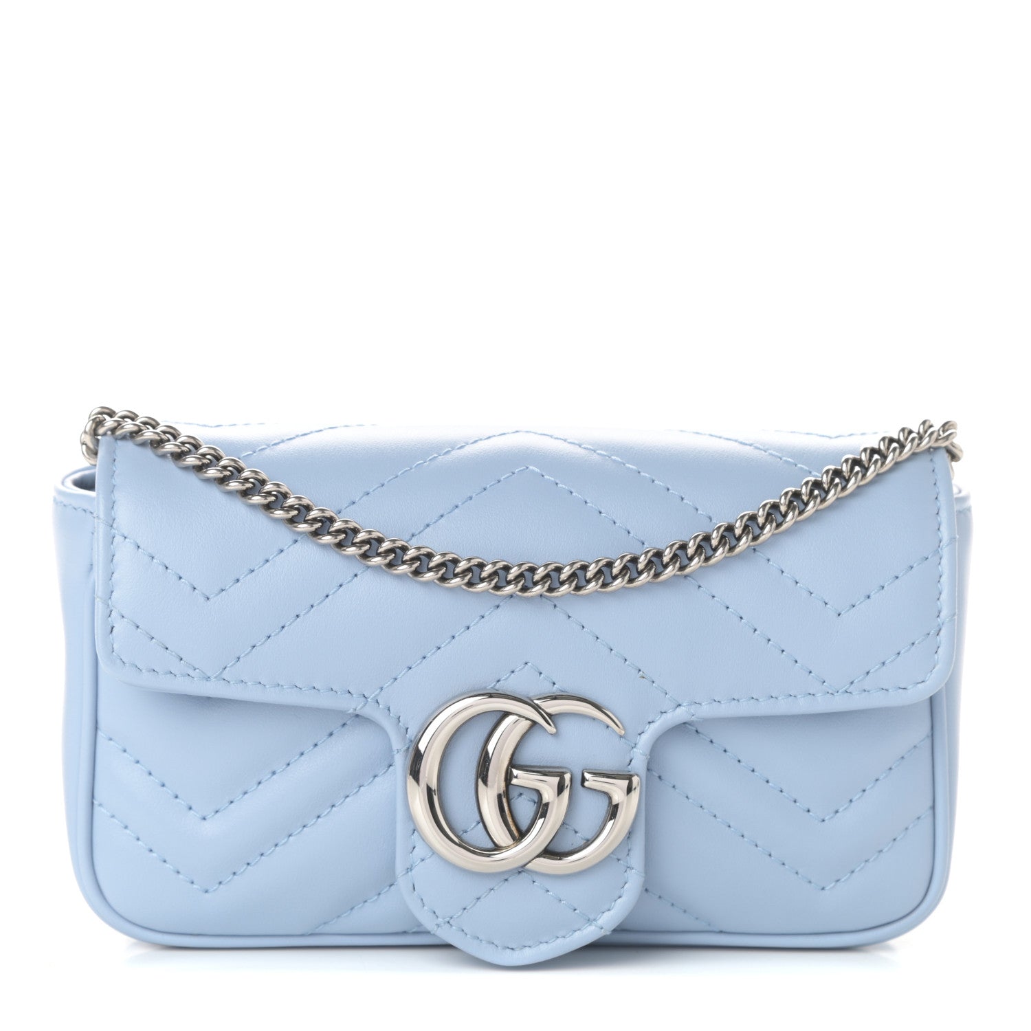 Gucci Calfskin Matelasse Super Mini GG Marmont Shoulder Bag Porcelain Light Blue 1 of 9