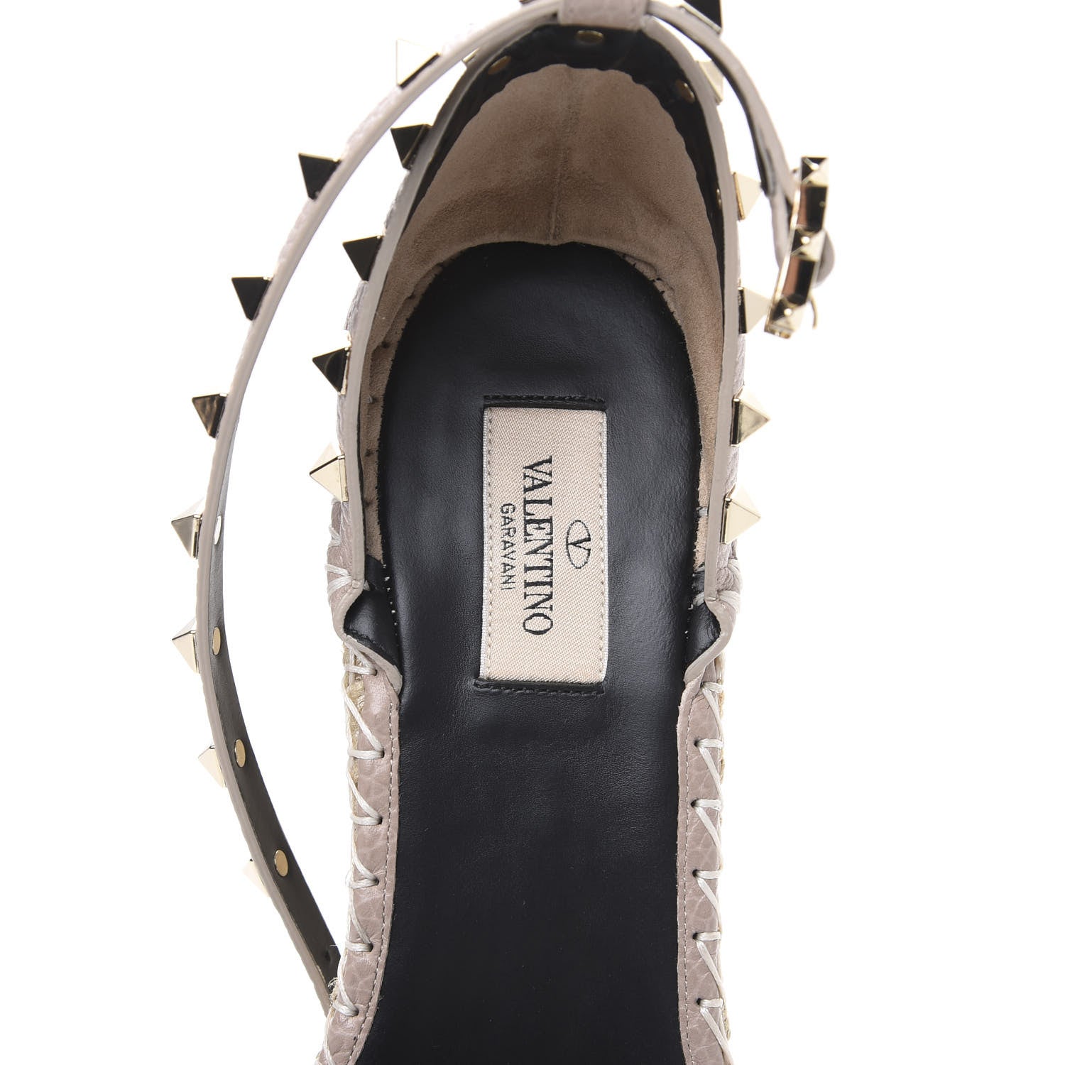 Valentino Garavani Grained Calfskin Rockstud Ankle Strap Espadrille 15/105mm Wedge Sandals 41 Poudre Natural 6 of 8