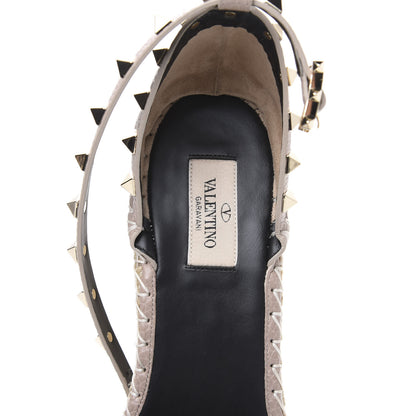 Valentino Garavani Grained Calfskin Rockstud Ankle Strap Espadrille 15/105mm Wedge Sandals 41 Poudre Natural 6 of 8