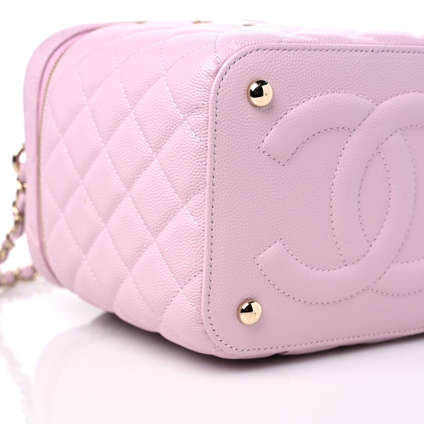 Caviar Quilted Small Top Handle Vanity Case With Chain Light Pink