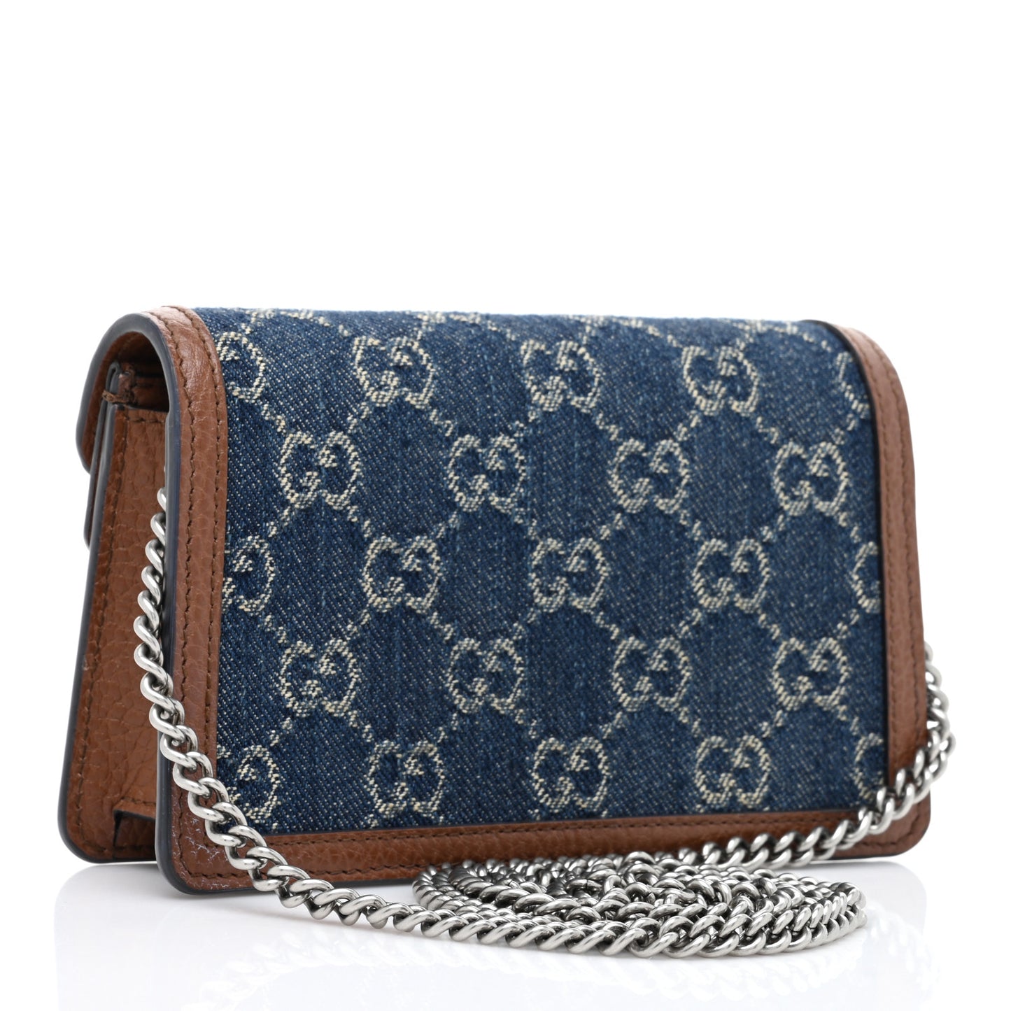 New Denim GG Monogram Dollar Calfskin Enamel Super Mini Dionysus Shoulder Bag Blue Tea Cuir Epilog Electric Blue