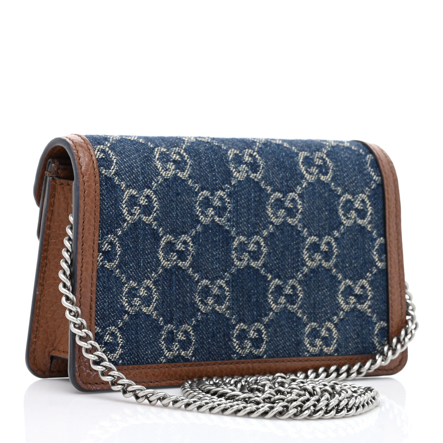 Gucci New Denim GG Monogram Dollar Calfskin Enamel Super Mini Dionysus Shoulder Bag Blue Tea Cuir Epilog Electric Blue 3 of 9