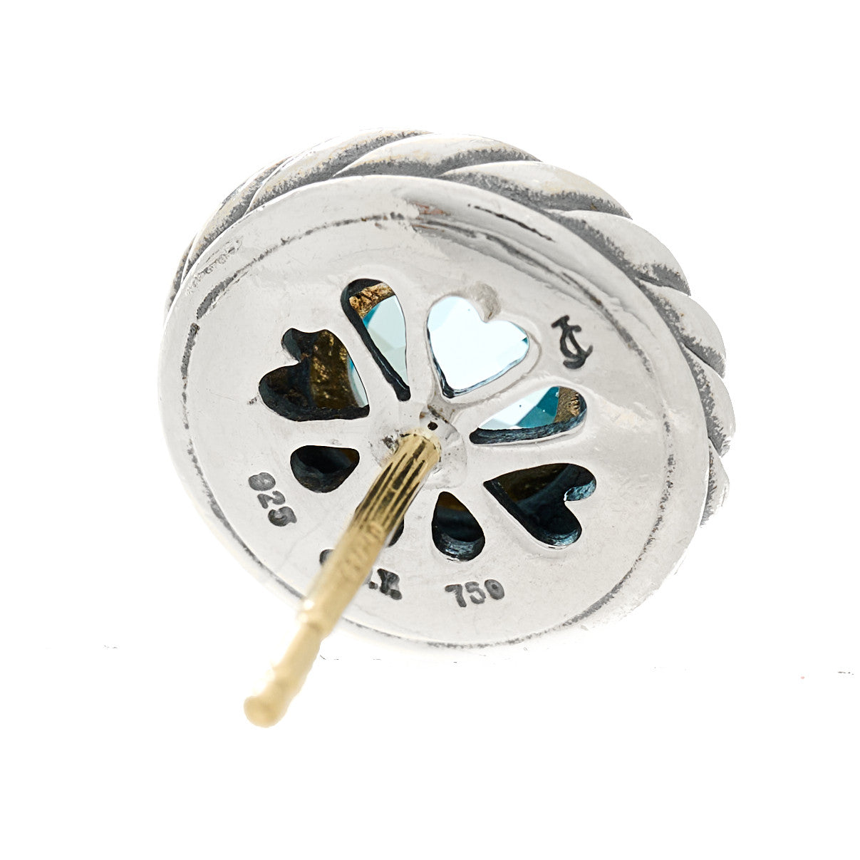 Sterling Silver 18K Yellow Gold Blue Topaz Cookie Cable Earrings