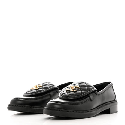 Chanel Lambskin Quilted CC Turnlock Loafers 39 Black 3 of 9