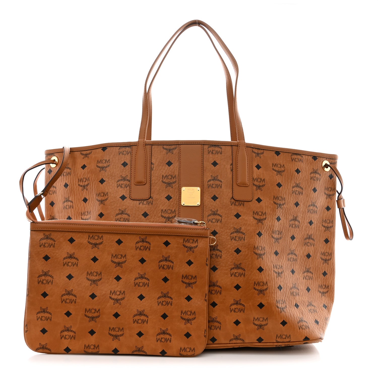 MCM Visetos Large Liz Reversible Shopper Tote Cognac 1 of 19