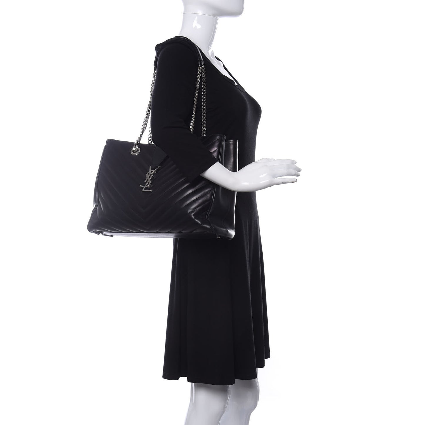 Smooth Calfskin Matelasse Chevron Monogram Shopping Bag Black