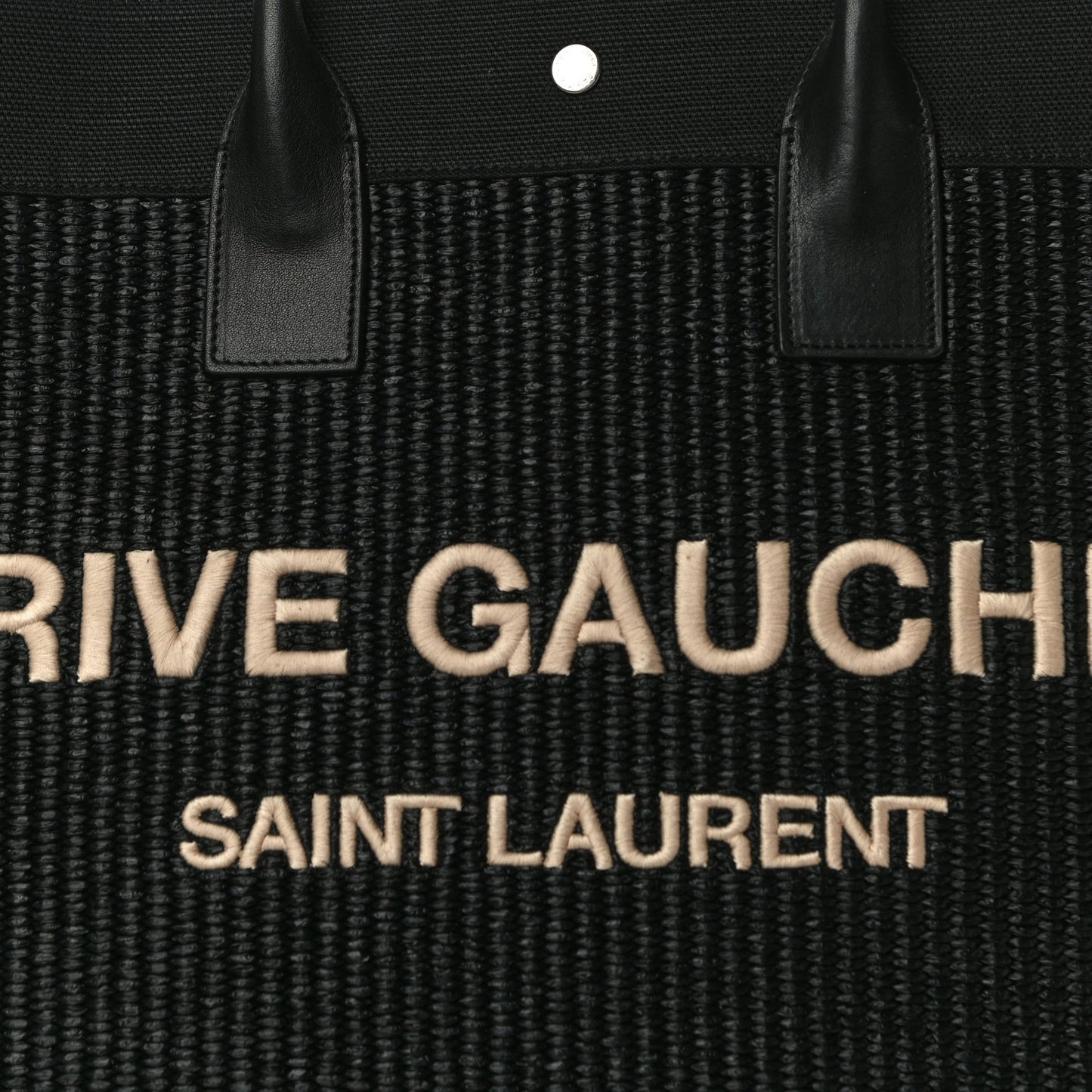 Raffia Linen Calfskin Rive Gauche Tote Black
