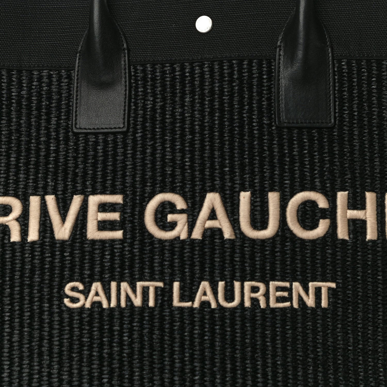 Saint Laurent Raffia Linen Calfskin Rive Gauche Tote Black 7 of 9