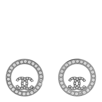 Chanel Crystal CC Round Earrings Silver 1 of 6