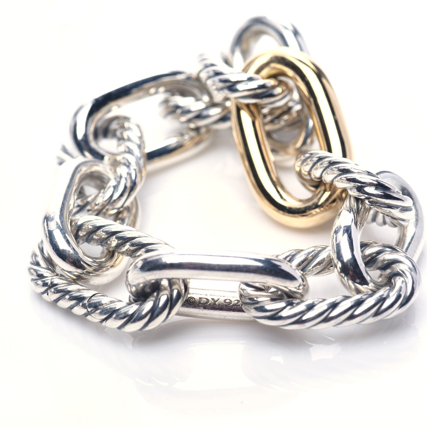 Sterling Silver 18K Yellow Gold 13.5mm Large Madison Cable Link Bracelet