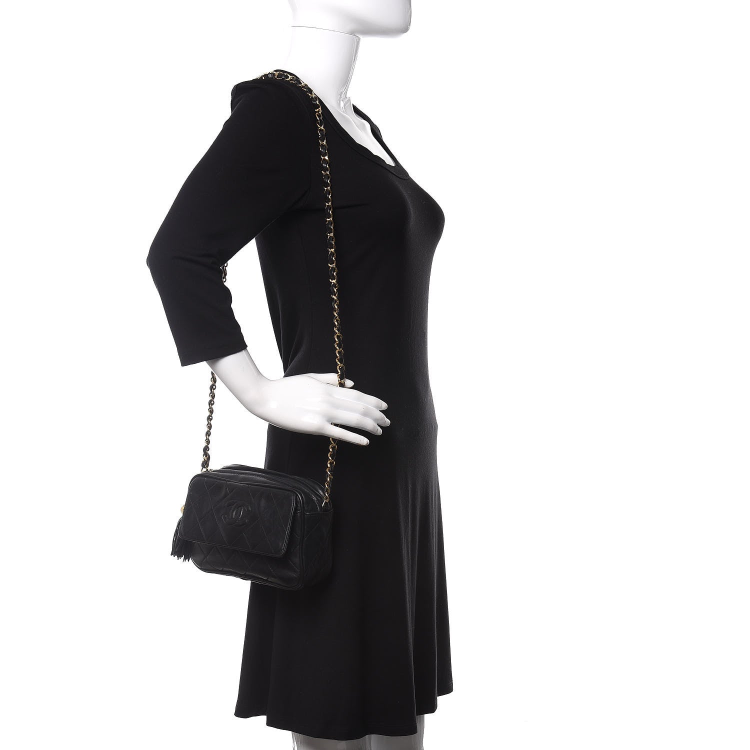 Chanel Lambskin Quilted CC Tassel Camera Case Black 2 of 9