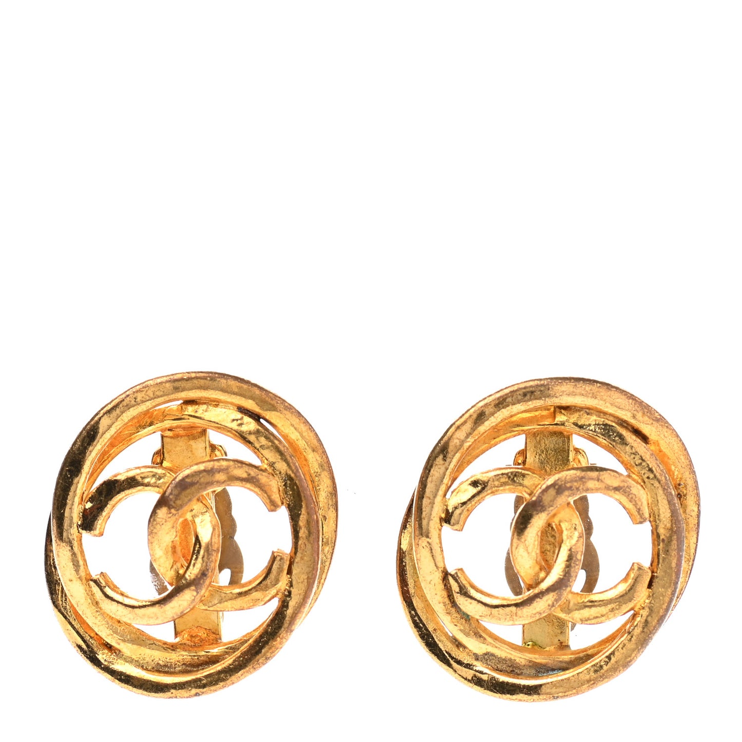 Metal Round CC Clip On Earrings Gold