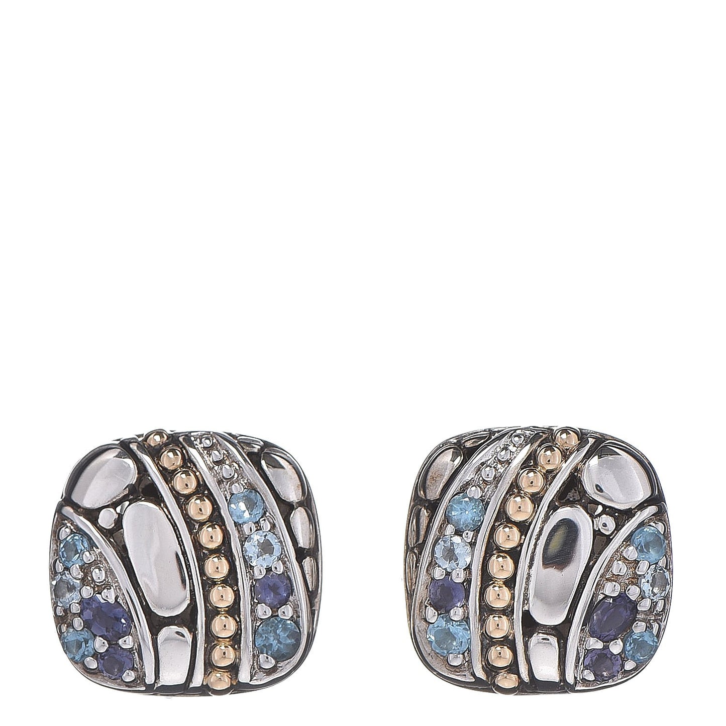 Sterling Silver 18K Yellow Gold Blue Topaz Lolite Kali Earrings