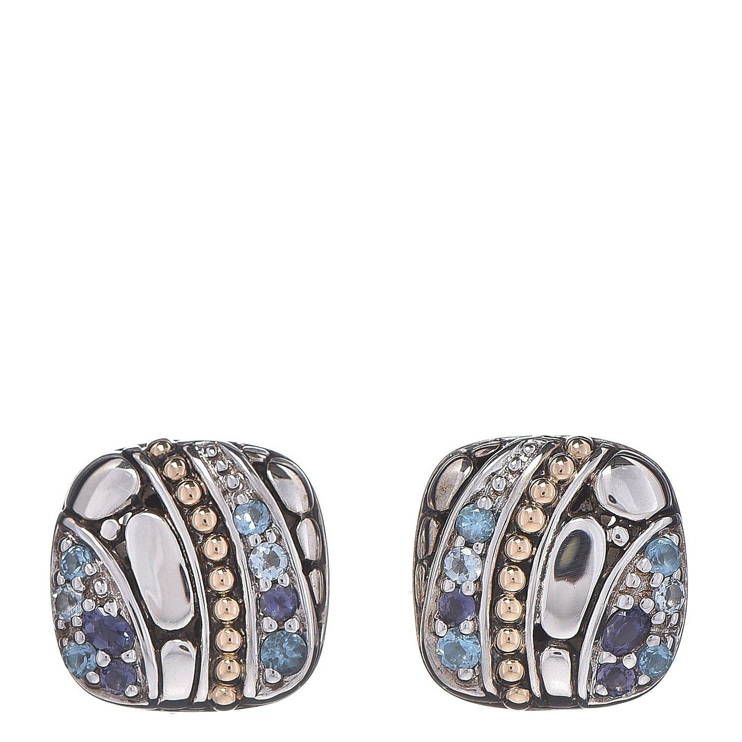 John Hardy Sterling Silver 18K Yellow Gold Blue Topaz Lolite Kali Earrings 1 of 4