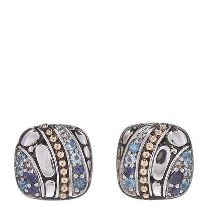 John Hardy Sterling Silver 18K Yellow Gold Blue Topaz Lolite Kali Earrings 1 of 4