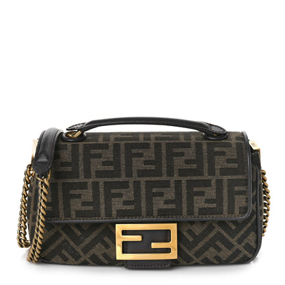 Fendi Fabric Jacquard FF 1974 Midi Chain Baguette Tobacco Moro 1 of 9