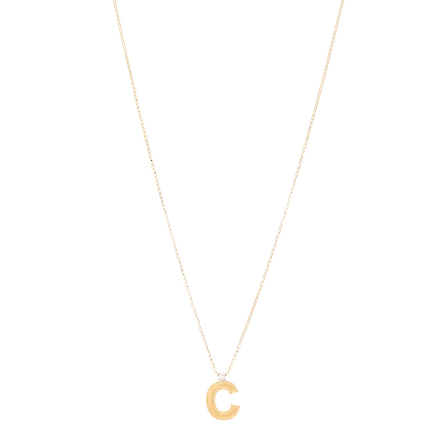18K Yellow Gold Diamond Princess Initial C Pendant Necklace