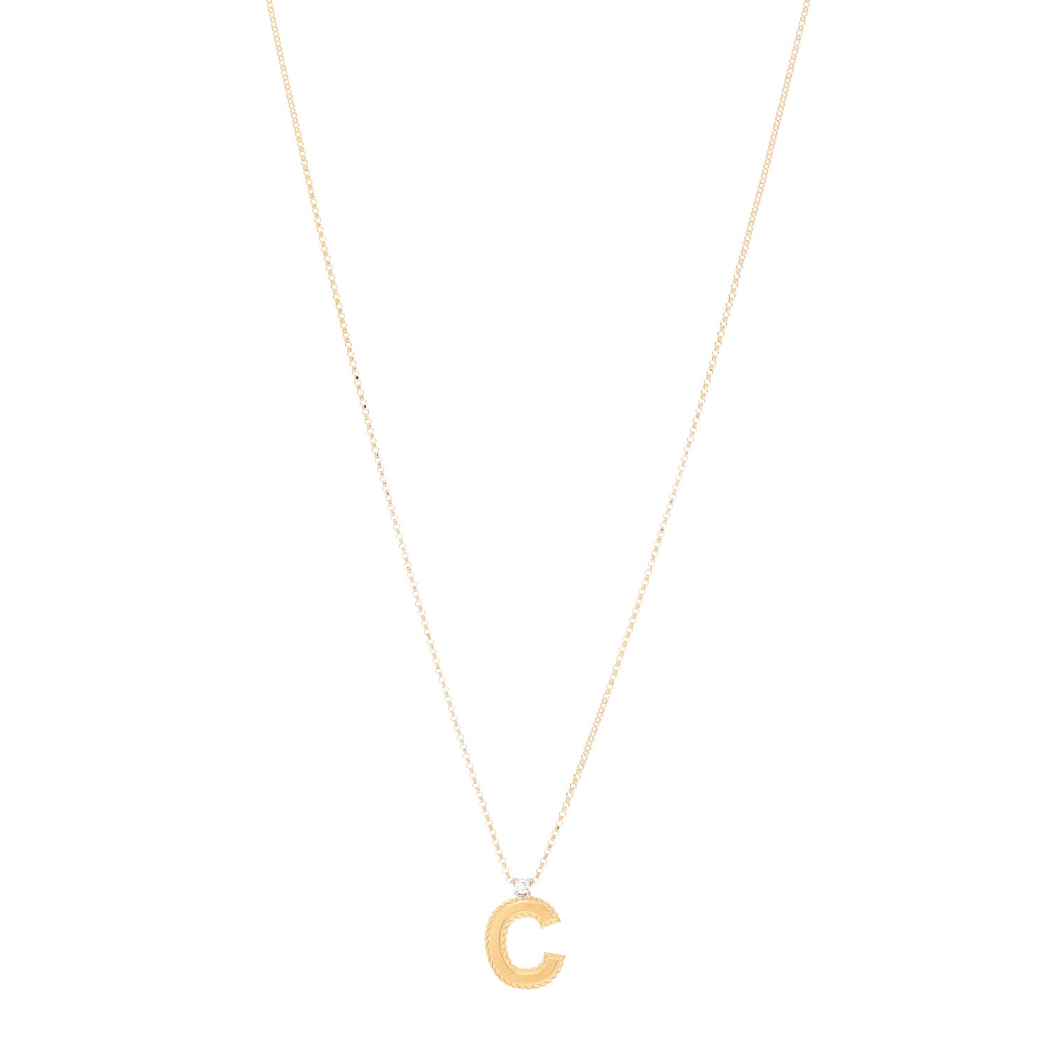Roberto Coin 18K Yellow Gold Diamond Princess Initial C Pendant Necklace 1 of 5