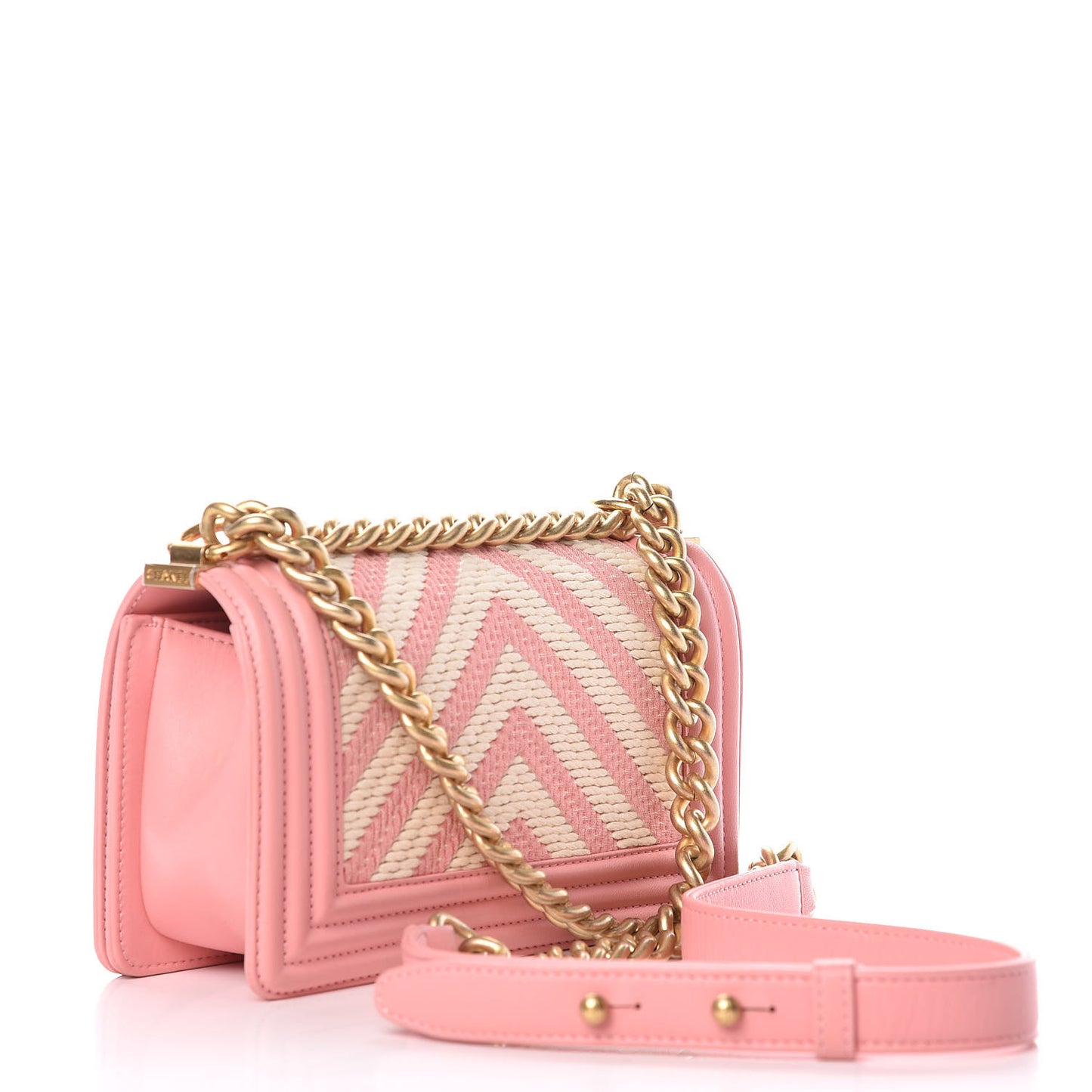 Fabric Chevron Braided Small Boy Flap Pink Ivory