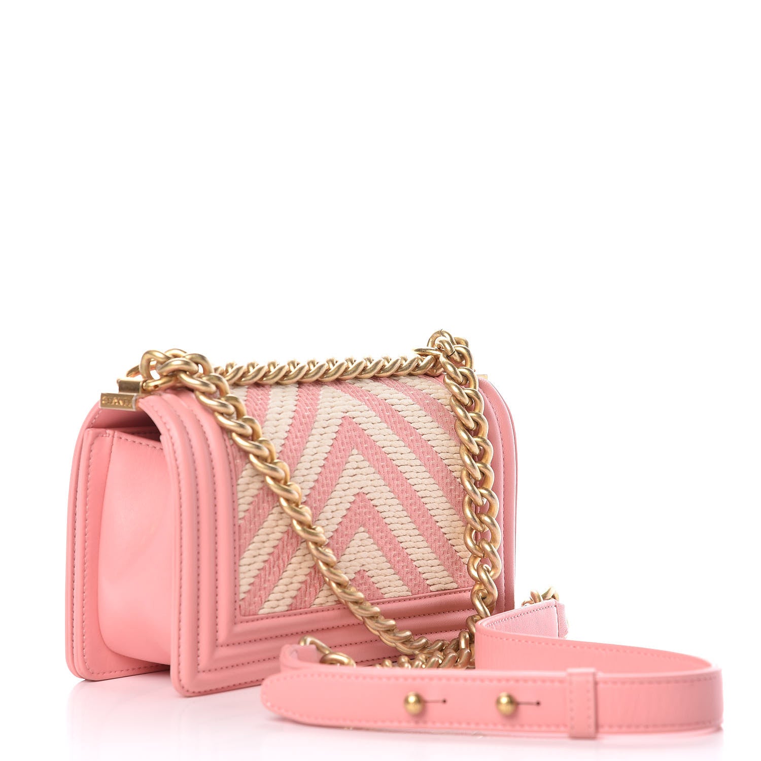 Chanel Fabric Chevron Braided Small Boy Flap Pink Ivory 3 of 9