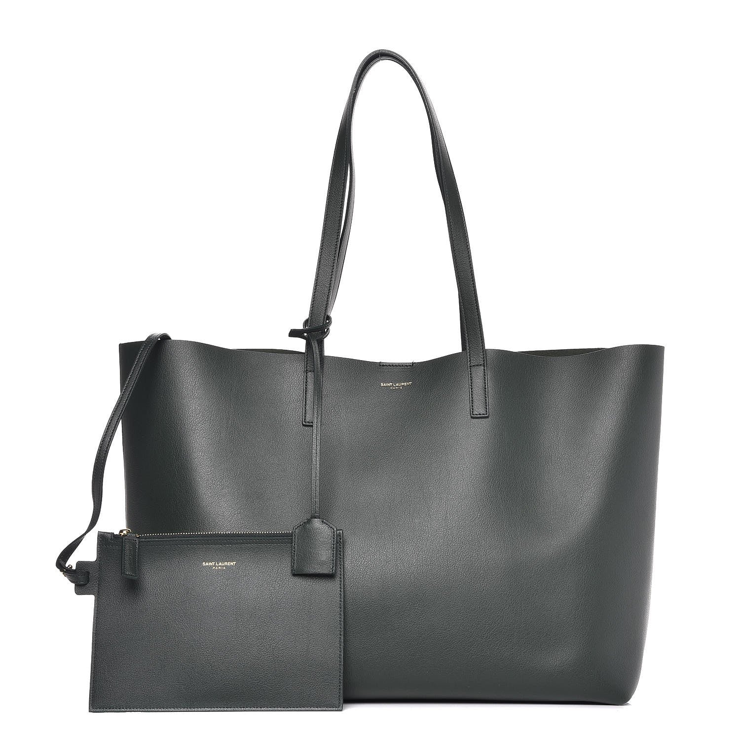 Saint Laurent Calfskin Large Shopping Tote Dark Green 1 of 10
