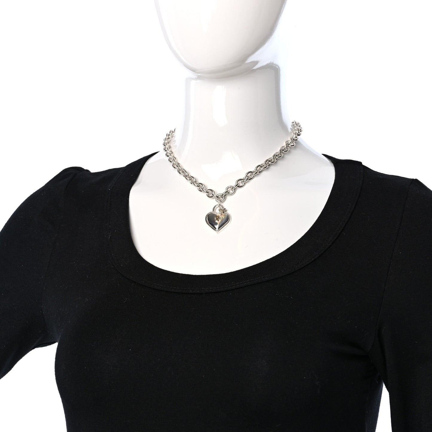 Sterling Silver 18K Yellow Gold Heart Lock Key Pendant Necklace