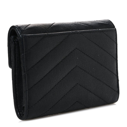 Saint Laurent Sheepskin Matelasse Chevron Small Monogram Envelope Wallet Black 3 of 9
