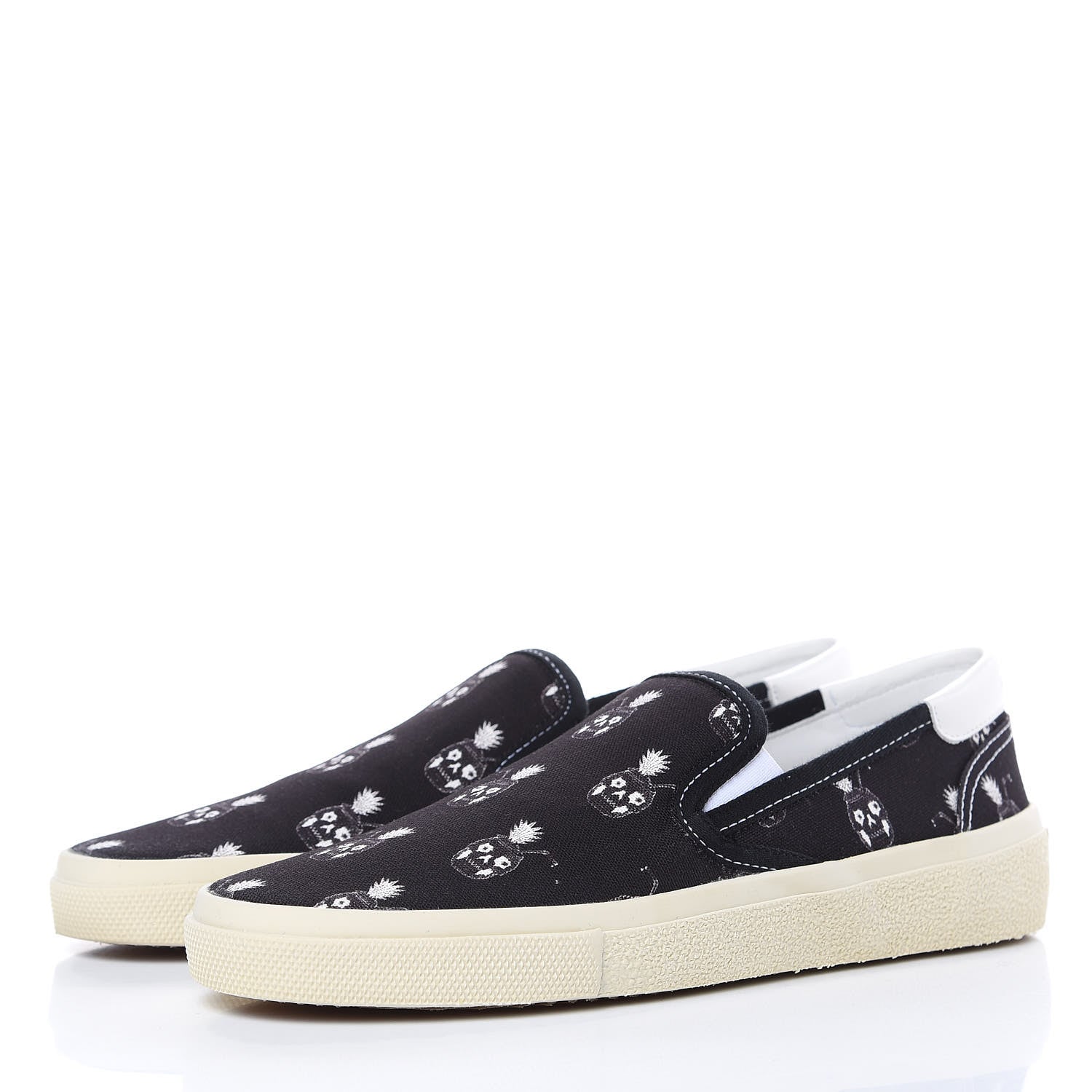 Saint Laurent Canvas Solaris Pinaskullada Skate Slip On Sneakers 38 Black White 3 of 10